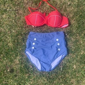 High waisted 2 piece bathing suit